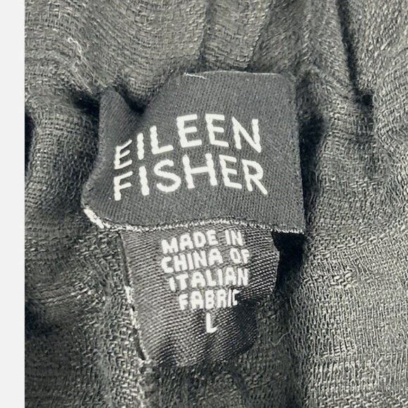 Eileen Fisher Black Lightweight Linen Cotton Wide Leg Pants L Pull On Pockets - Picture 3 of 4